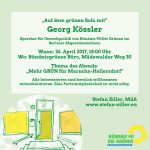 Einladung: Georg Kössler im Gespräch über neue Bäume und Umweltpolitik auf dem grünen Sofa in Kaulsdorf