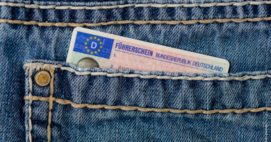 Ein Führerschein welcher in der Hosentasche einer JeansHose steckt.