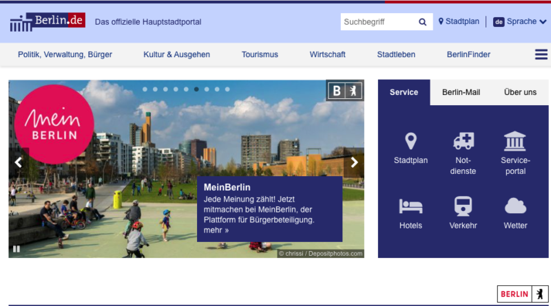 Bildschirmaufnahme der Website Berlin.de.